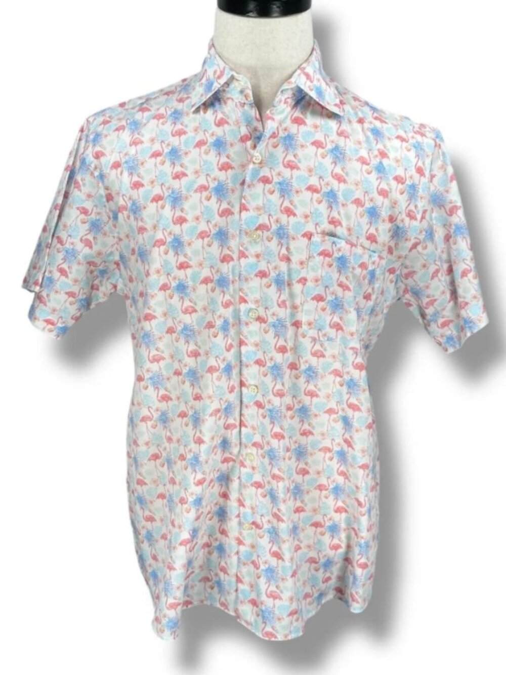 Peter Millar Shirt Men’s Medium Flamingo Seaside Paradise Short Sleeve Button-Up